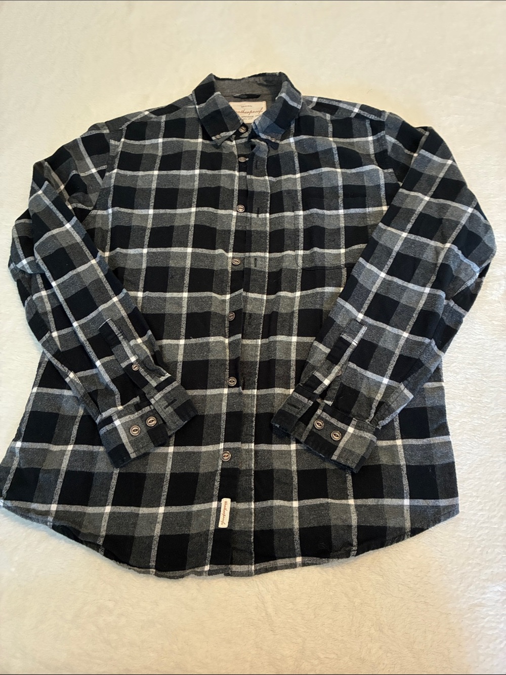 Weatherproof Black and Gray Plaid Casual Button-Down Shirt